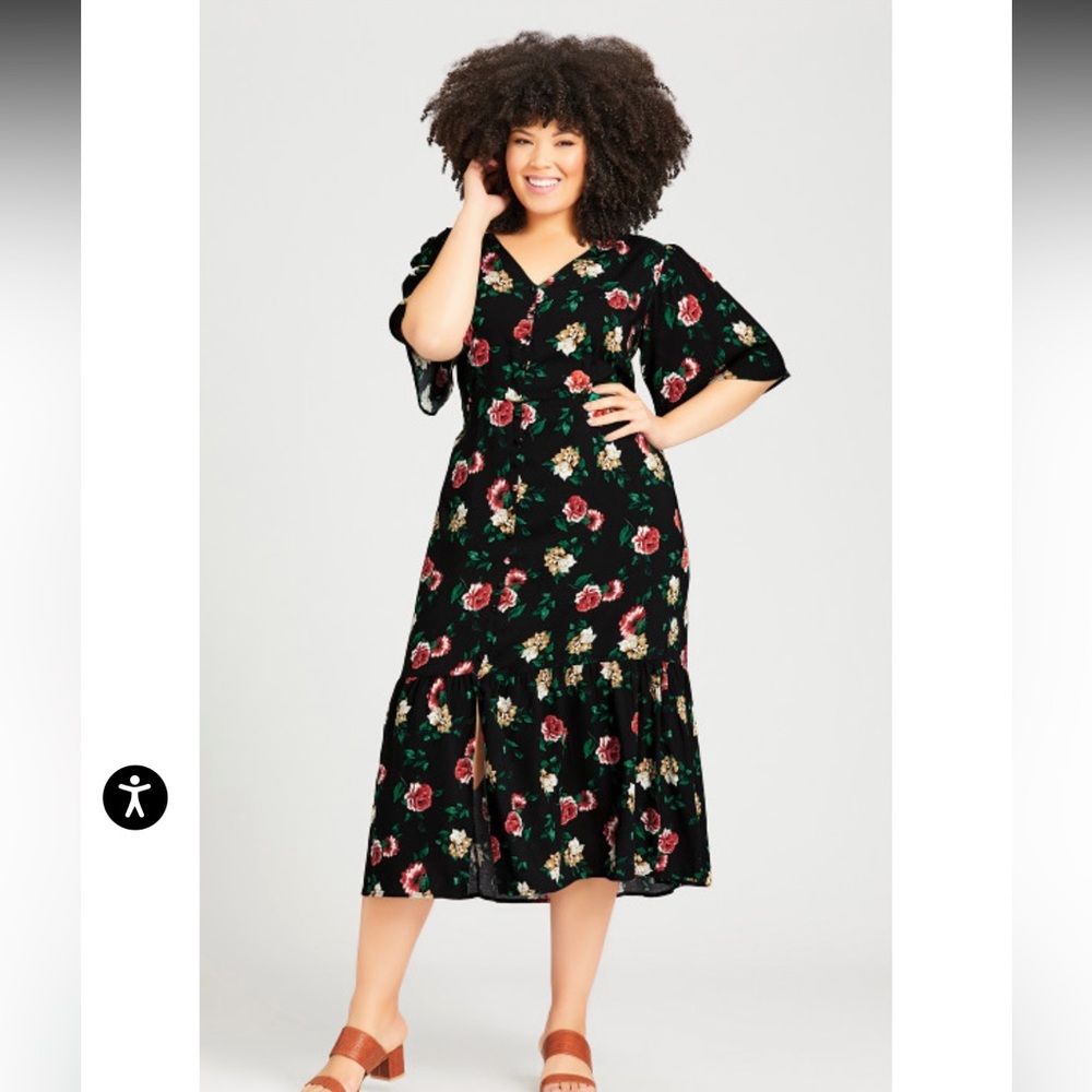 Avenue Black Floral MIDI Dress